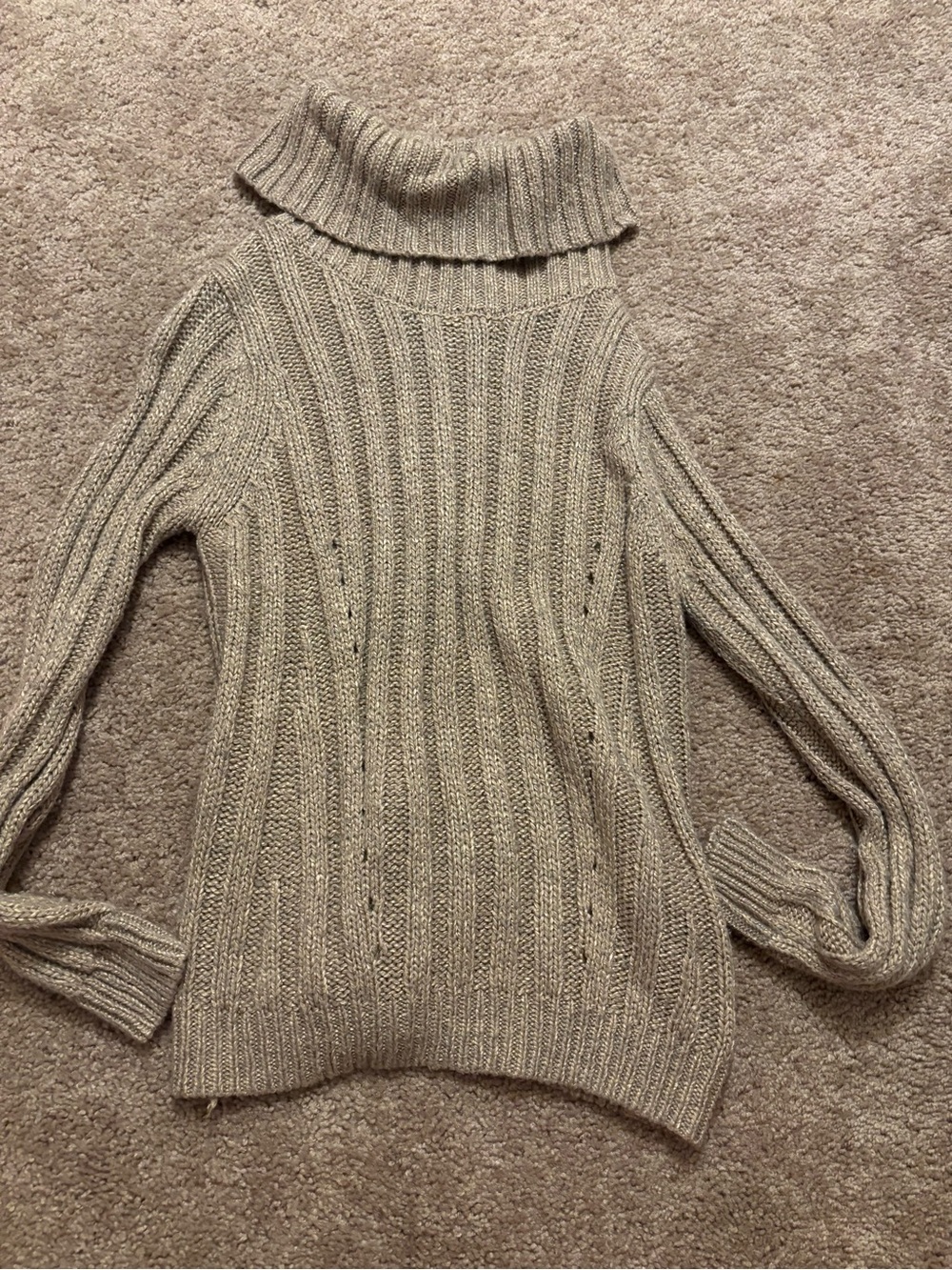 Turtleneck Ribbed Cable Knit Sweater - Beige